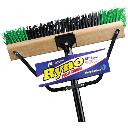Ryno Push Broom with Braced Handle, 18", Stiff, PVC Bristles Helyx Safety & Industrial Supplies