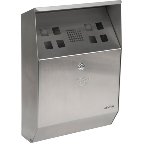 Cendrier, Montage mural, Acier inoxydable, Capacit&eacute; 1.6 Litres, Hauteur 13-4/5" Helyx Safety & Industrial Supplies