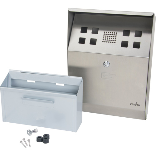 Cendrier, Montage mural, Acier inoxydable, Capacit&eacute; 1.6 Litres, Hauteur 13-4/5" Helyx Safety & Industrial Supplies