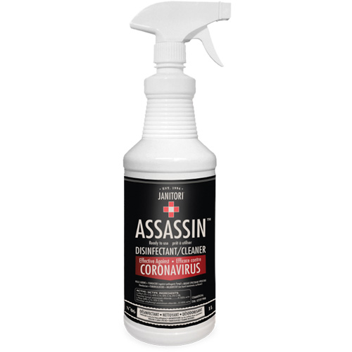 Nettoyant d&eacute;sinfectant pr&ecirc;t &agrave; l'emploi Janitori Assassin, 1 L, Bouteille &agrave; g&acirc;chette Helyx Safety & Industrial Supplies