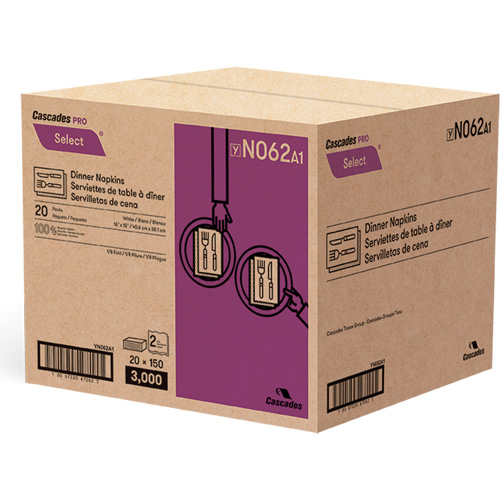 Serviettes de table &agrave; plis 1/8 Pro Select, 2 pli, 15" x 16" Helyx Safety & Industrial Supplies
