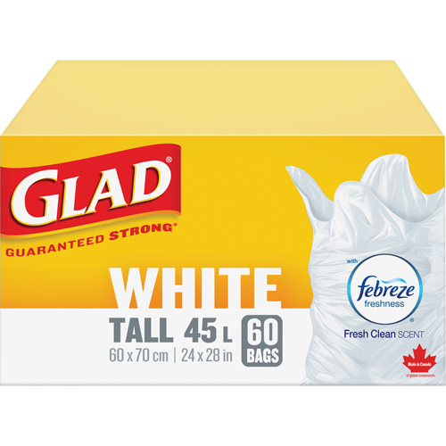 Tall 45L Febreze Garbage Bags, Regular, 24" W x 28" L, White Helyx Safety & Industrial Supplies