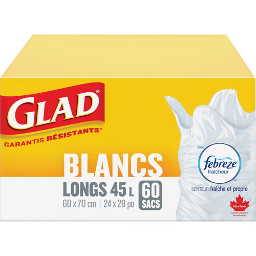 Tall 45L Febreze Garbage Bags, Regular, 24" W x 28" L, White Helyx Safety & Industrial Supplies