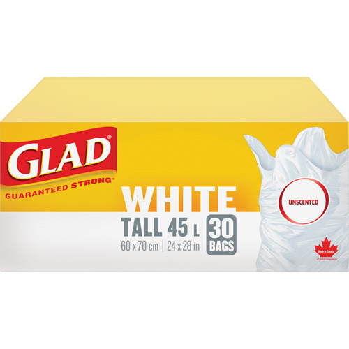 Tall 45L Unscented Garbage Bags, Regular, 24" W x 28" L, White Helyx Safety & Industrial Supplies