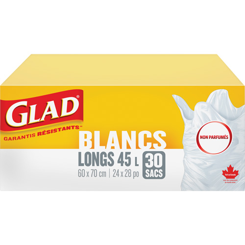 Tall 45L Unscented Garbage Bags, Regular, 24" W x 28" L, White Helyx Safety & Industrial Supplies