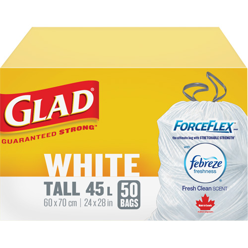 Tall 45L Febreze Garbage Bags, Regular, 24" W x 28" L, White Helyx Safety & Industrial Supplies