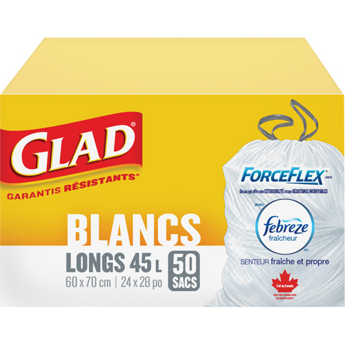 Tall 45L Febreze Garbage Bags, Regular, 24" W x 28" L, White Helyx Safety & Industrial Supplies