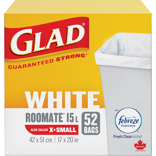 X-Small 15L Roommate Febreze Garbage Bags, Regular, 17" W x 20" L, White Helyx Safety & Industrial Supplies