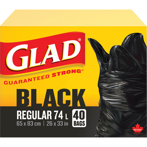 74L Garbage Bags, Regular, 26" W x 33" L, Black Helyx Safety & Industrial Supplies