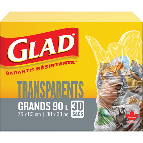 Sacs &agrave; ordures 90 L, R&eacute;gulier, 30" la x 33" lo, Transparent Helyx Safety & Industrial Supplies