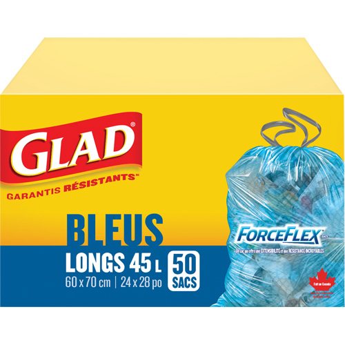 Sacs de recyclage 45 L, R&eacute;gulier, 24" la x 28" lo, Bleu Helyx Safety & Industrial Supplies