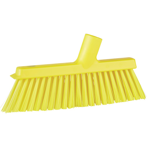 Dustpan Broom with Angled Thread, Medium Bristles, 10", Polyester, Yellow Helyx Safety & Industrial Supplies