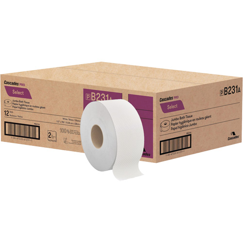 Pro Select&reg; Toilet Paper, Jumbo Roll, 2 Ply, 750' Length, White Helyx Safety & Industrial Supplies