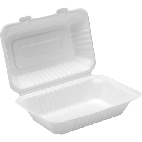 Compostable Hinged Food Containers, Bagasse, Rectangular Helyx Safety & Industrial Supplies