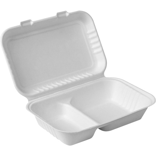 Compostable Hinged Food Containers with Compartments, Bagasse, Rectangular Helyx Safety & Industrial Supplies