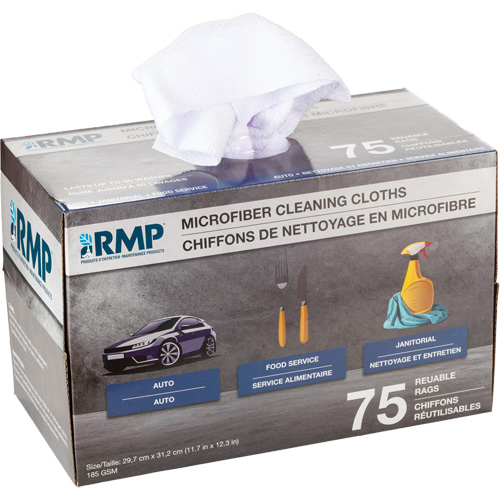 Washable Cleaning Cloths, Microfibre, White Helyx Safety & Industrial Supplies