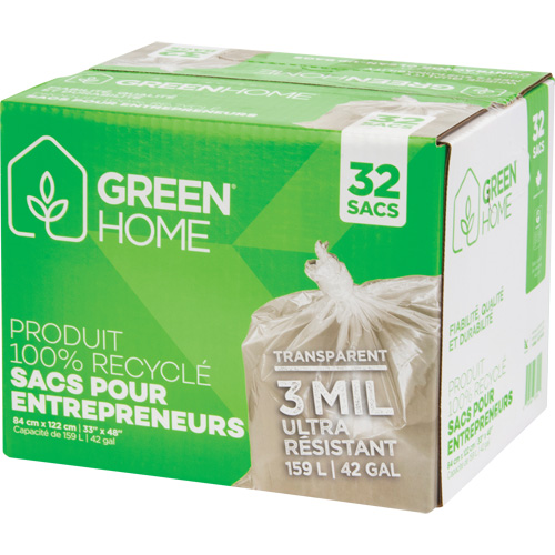 Sacs &agrave; ordures Green Home, Fort, 33" la x 48" lo, 3 mils, Transparent, Capacit&eacute; 159 L (42 gal.) Helyx Safety & Industrial Supplies