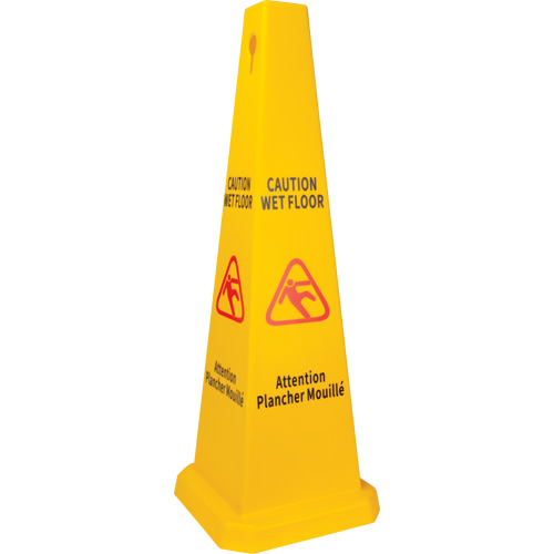 C&ocirc;ne d'avertissement de plancher mouill&eacute;, Bilingue avec pictogramme Helyx Safety & Industrial Supplies