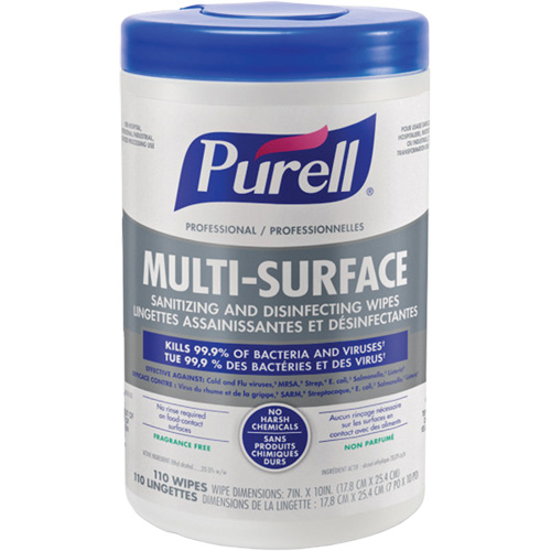 Professional Multi-Surface Sanitizing & Disinfecting Wipes, 7" x 10", 110 Count Helyx Safety & Industrial Supplies