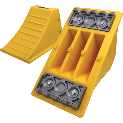 40 Ton Large Equipment Wheel Chock with Aluminum Cleats, Urethane, Yellow Helyx Safety & Industrial Supplies