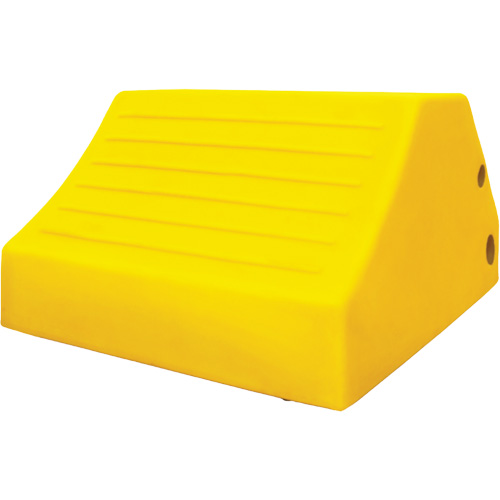 Cale-roue pour &eacute;quipement lourd de 165 tonnes avec poign&eacute;e et trou, Ur&eacute;thane, Jaune Helyx Safety & Industrial Supplies