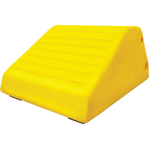 Cale-roue pour &eacute;quipement lourd de 255 tonnes avec poign&eacute;e et trou, Ur&eacute;thane, Jaune Helyx Safety & Industrial Supplies