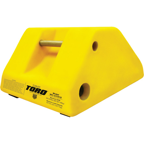 Cale-roue pour &eacute;quipement lourd de 255 tonnes avec poign&eacute;e et trou, Ur&eacute;thane, Jaune Helyx Safety & Industrial Supplies