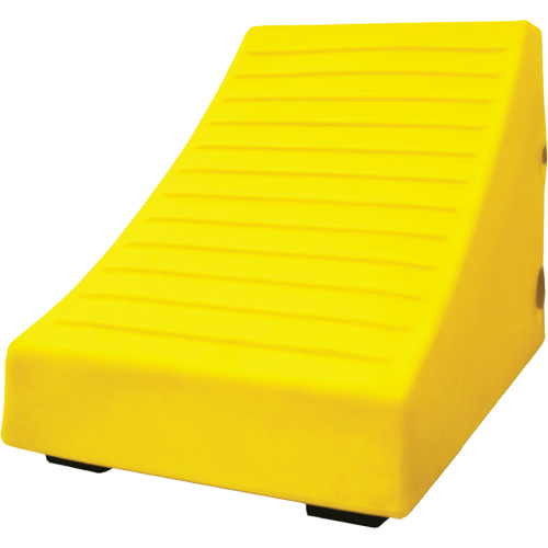 Cale-roue pour &eacute;quipement lourd de 400 tonnes avec poign&eacute;e et trou, Ur&eacute;thane, Jaune Helyx Safety & Industrial Supplies