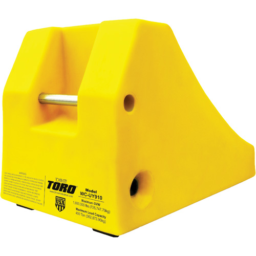 Cale-roue pour &eacute;quipement lourd de 400 tonnes avec poign&eacute;e et trou, Ur&eacute;thane, Jaune Helyx Safety & Industrial Supplies