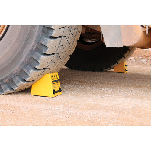 Checkers Safety Heavy-Duty Ultra Class Mining Wheel Chock, HDPE, Yellow, 14-1/2" W x 17-1/2" D x 16" H Helyx Safety & Industrial Supplies
