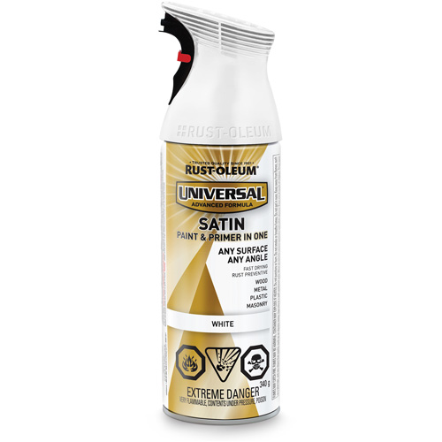 Universal&reg; Enamel Paint & Primer In One, White, Satin, Aerosol Can Helyx Safety & Industrial Supplies