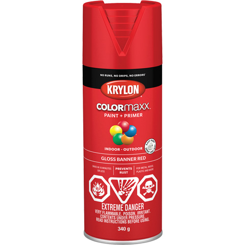 Appr&ecirc;t + peinture COLORmaxx, Rouge banni&egrave;re, Brillant, 12 oz, Canette a&eacute;rosol Helyx Safety & Industrial Supplies