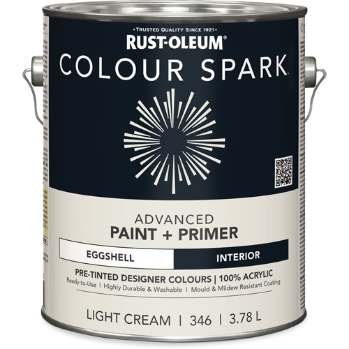 Colour Spark Interior Pre-Tinted Paint + Primer Wall Paint, White Cotton, Semi-Gloss, 3.78 L, Gallon Helyx Safety & Industrial Supplies