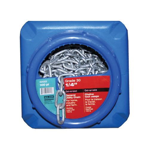 Chaînes galvanis&eacute;es par immersion &agrave; chaud, Acier au carbone, 1/4" x 100' (30,4 m) l, Calibre 30, Charge d'utilisation 1100 lb (0,55 tonne) Helyx Safety & Industrial Supplies