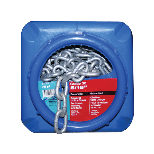 Chaînes galvanis&eacute;es par immersion &agrave; chaud, Acier au carbone, 5/16" x 75' (22,9 m) l, Calibre 30, Charge d'utilisation 1900 lb (0,95 tonne) Helyx Safety & Industrial Supplies