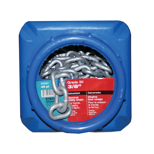 Chaînes galvanis&eacute;es par immersion &agrave; chaud, Acier au carbone, 3/8" x 45' (13,7 m) l, Calibre 30, Charge d'utilisation 2650 lb (1,325 tonne) Helyx Safety & Industrial Supplies