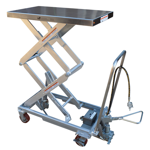 Pneumatic Hydraulic Scissor Lift Table, Stainless Steel, 35-1/2" L x 20" W, 800 lbs. Cap. Helyx Safety & Industrial Supplies