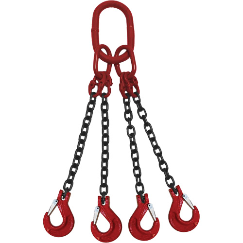 &eacute;lingue en chaîne, chaîne Calibre 80, Quadruple branches, crochets Oblong et &eacute;chappement, 3/8" x 5' Helyx Safety & Industrial Supplies