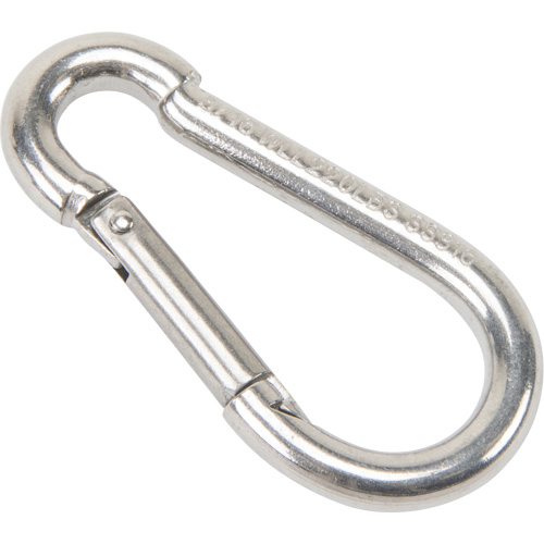Stainless Steel Snap Hook, 220 lbs (0.11 tons) Working Load Limit, 3/16" Size, 5/16" Eye Helyx Safety & Industrial Supplies