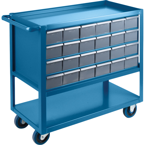 Chariot &agrave; tablette avec tiroir, 1200 lb Capacit&eacute;, Acier, 18" x la, 35" x ha, 36" p, Roues en Caoutchouc, Enti&egrave;rement soud&eacute;, 24 tirroirs Helyx Safety & Industrial Supplies