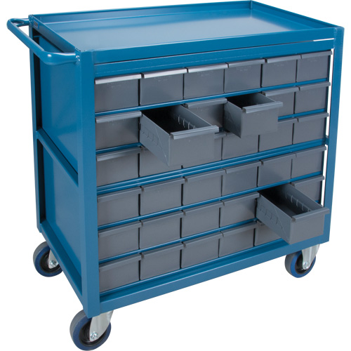 Chariot &agrave; tablette avec tiroir, 1200 lb Capacit&eacute;, Acier, 18" x la, 35" x ha, 36" p, Roues en Caoutchouc, Enti&egrave;rement soud&eacute;, 36 tirroirs Helyx Safety & Industrial Supplies
