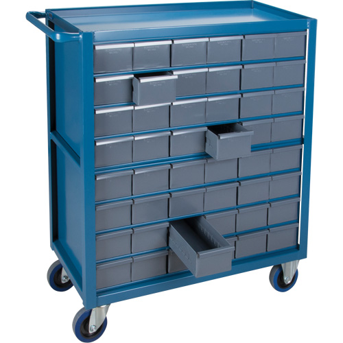 Chariot &agrave; tablette avec tiroir, 1200 lb Capacit&eacute;, Acier, 18" x la, 35" x ha, 36" p, Roues en Caoutchouc, Enti&egrave;rement soud&eacute;, 48 tirroirs Helyx Safety & Industrial Supplies
