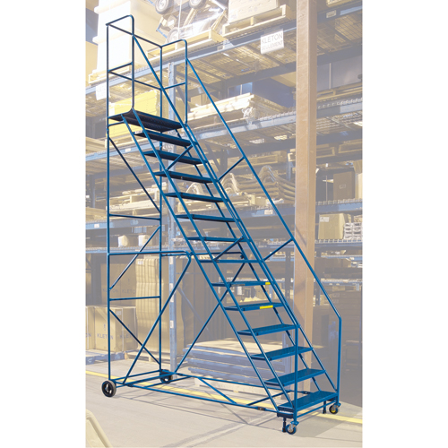 CSA-Certified Rolling Step Ladder with Locking Step, 14 Steps, 30" Step Width, 128" Platform Height, Steel Helyx Safety & Industrial Supplies