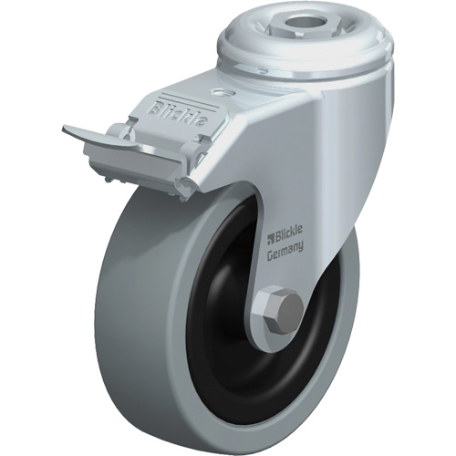 Roulette pour usage l&eacute;ger, Pivotant avec frein, 4" (101,6 mm), Caoutchouc plein, 242 lb (110 kg) Helyx Safety & Industrial Supplies