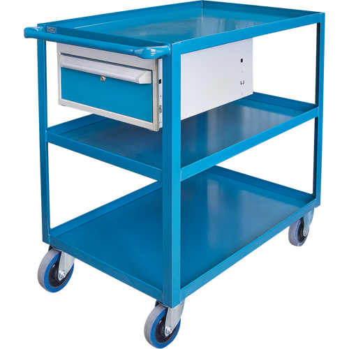 Chariots &agrave; tablettes avec tiroir, 1200 lb Capacit&eacute;, Acier, 24" x la, 36" x ha, 48" p, Roues en Caoutchouc, D&eacute;mont&eacute;, 1 tirroirs Helyx Safety & Industrial Supplies