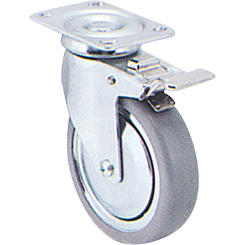 Zinc Plated Caster, Swivel with Brake, 4" (101.6 mm), Rubber, 200 lbs. (91 kg.) Helyx Safety & Industrial Supplies