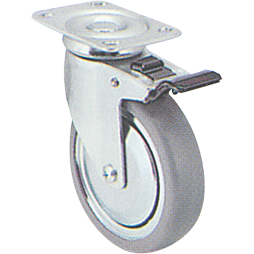 Zinc Plated Caster, Swivel with Brake, 4" (101.6 mm), Rubber, 200 lbs. (91 kg.) Helyx Safety & Industrial Supplies
