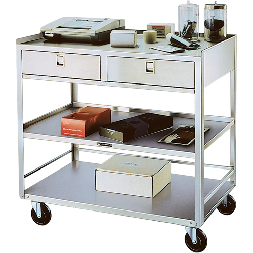 Stainless Steel Equipment Stands, 300 lbs. Capacity, Stainless Steel, 20"/20-1/8" x W, 35" x H, 37"/36-3/8" D, Knocked Down, 2 Drawers Helyx Safety & Industrial Supplies