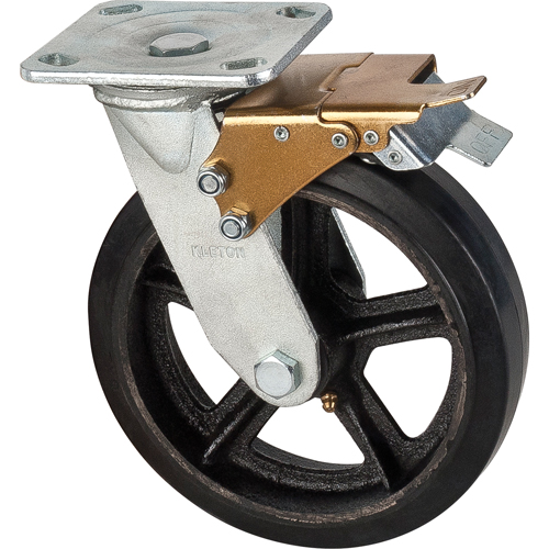 Roulette moul&eacute;, Pivotant avec frein, 8" (203,2 mm), Caoutchouc, 660 lb (299 kg) Helyx Safety & Industrial Supplies