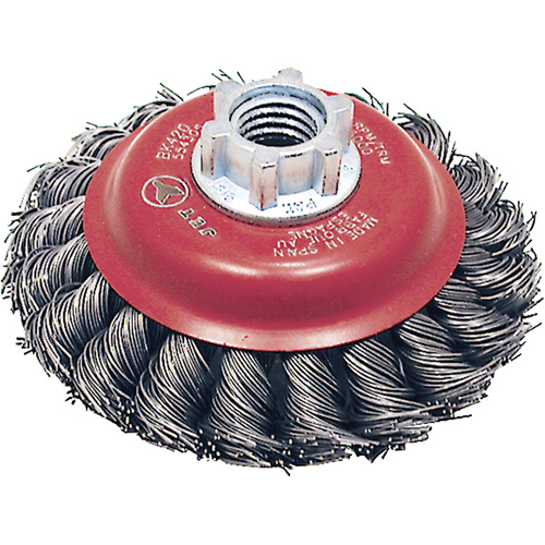 BK420T Knot Twisted Conical Brush, 4" Dia., 0.02" Fill, 5/8"-11 Arbor, Steel Helyx Safety & Industrial Supplies
